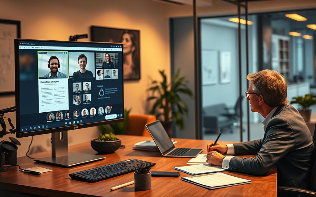 A Bustling Office Scene, Where An Online Support Session Plays Out On A Computer Screen, Contrasted With A Face-To-Face Discussion Between A Trademark Attorney And A Client Sitting Across A Desk. The Online Interface Features A Video Call, Shared Documents, And Digital Tools, While The In-Person Setting Showcases Personal Interaction, Handwritten Notes, And Physical Files. Warm, Directional Lighting Illuminates The Subjects, Creating A Professional Atmosphere. The Composition Balances The Two Distinct Modes Of Trademark Support, Inviting The Viewer To Compare And Consider The Unique Benefits Of Each Approach. A Bustling Office Scene, Where An Online Support Session Plays Out On A Computer Screen, Contrasted With A Face-To-Face Discussion Between A Trademark Attorney And A Client Sitting Across A Desk. The Online Interface Features A Video Call, Shared Documents, And Digital Tools, While The In-Person Setting Showcases Personal Interaction, Handwritten Notes, And Physical Files. Warm, Directional Lighting Illuminates The Subjects, Creating A Professional Atmosphere. The Composition Balances The Two Distinct Modes Of Trademark Support, Inviting The Viewer To Compare And Consider The Unique Benefits Of Each Approach.