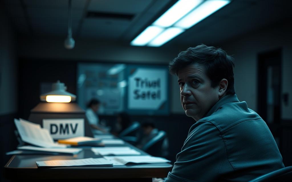 A Dimly Lit Government Office, A Counter With A &Quot;Dmv&Quot; Sign, Papers And Documents Scattered Across The Surface. In The Foreground, A Person Sitting At The Counter, Their Expression One Of Concern And Confusion. Fluorescent Lights Cast An Eerie Glow, Heightening The Tension. The Background Is A Hazy Blur, Suggesting The Bureaucratic Atmosphere. The Image Conveys The Legal Complexities And Challenges Individuals Face When Navigating The Reporting Requirements For Driving After A Seizure.